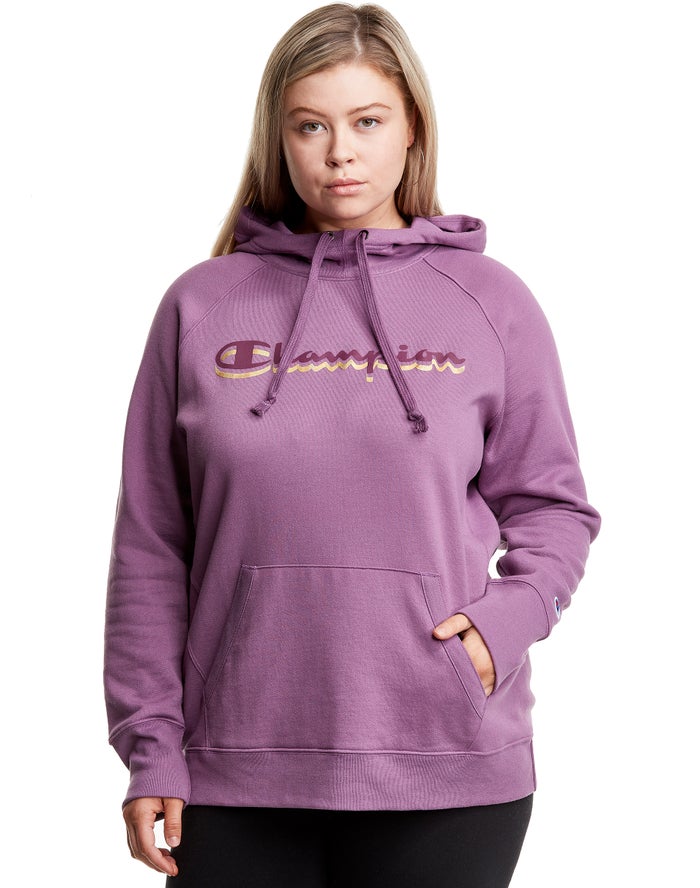 Champion Plus Powerblend Fleece Drop Shadow Foil Script Logo Hoodie Dames - Roze - Belgie 2051ZXUNW